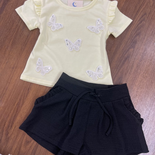 KIVIA-3027 YELLOW BUTTERFLY SET (Top + Shorts)