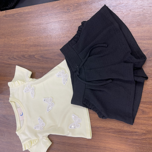 KIVIA-3027 YELLOW BUTTERFLY SET (Top + Shorts)